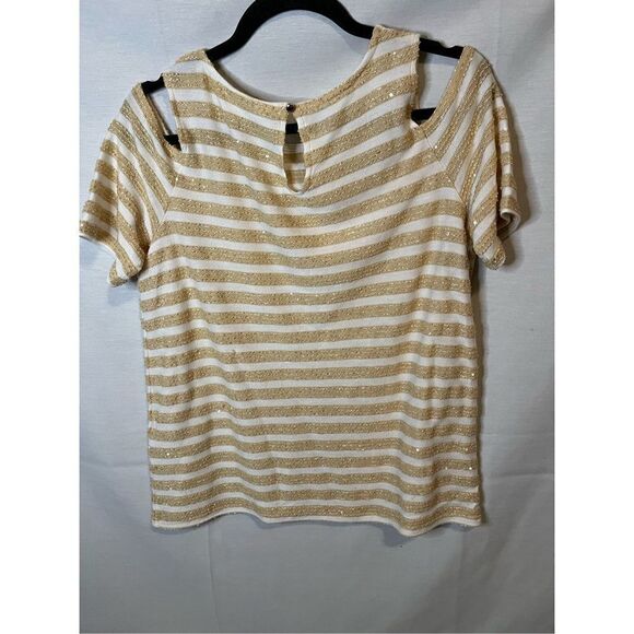 Chico’s Gold Glitter Horizontal Stripe Top - Picture 2 of 7